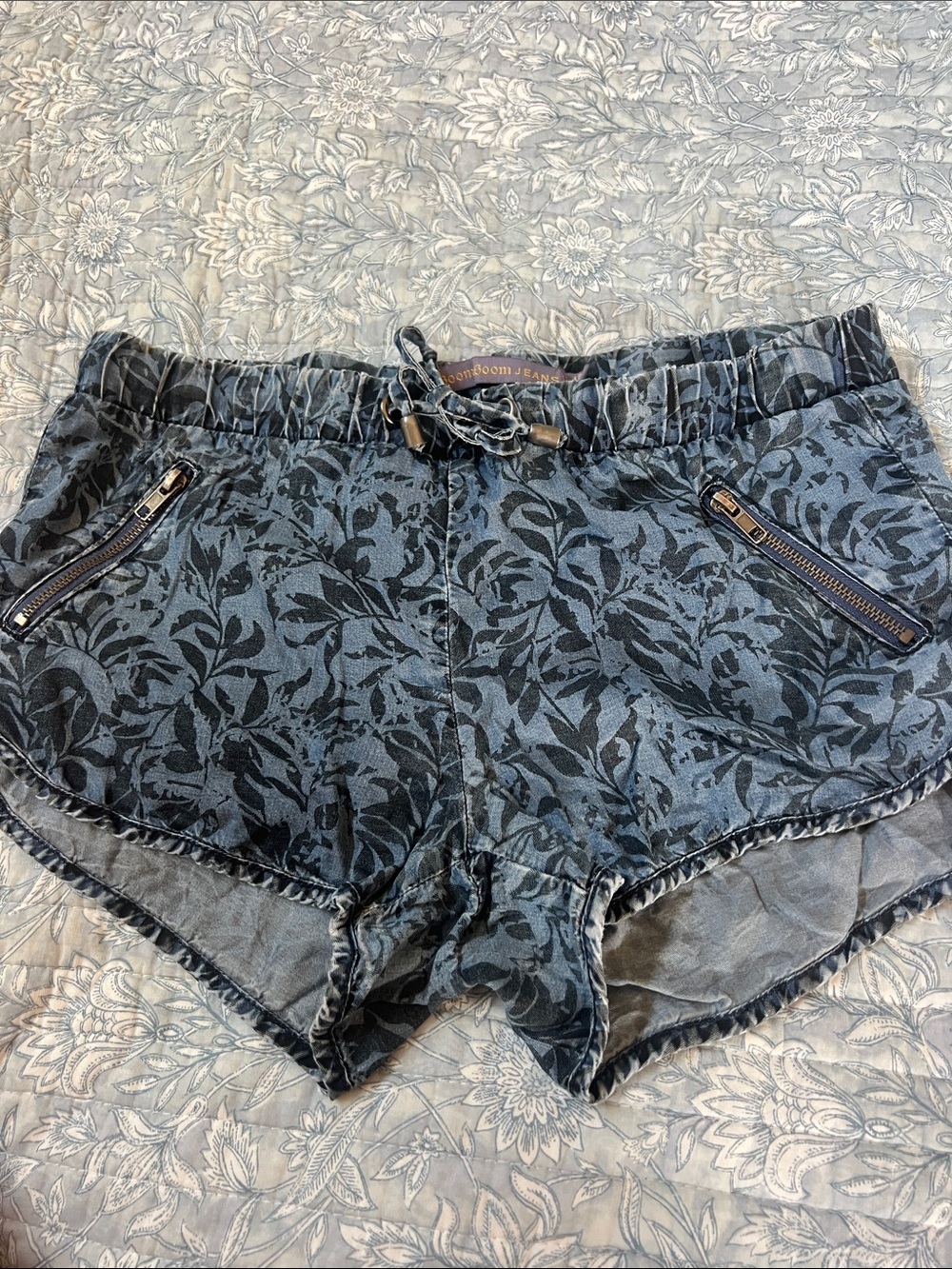 Boom Boom Jeans Blue Floral low Waist Drawstring soft dolphin hem Shorts